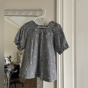 Madewell Embroidered Gingham Shirred Puff-Sleeve Top